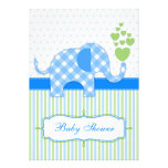 Blue Gingham Elephant Baby Shower Invitation