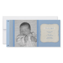 Blue Gingham Vintage Birth Announcement Customized Photo Card