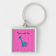 Blue giraffe pink hearts key chains