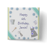 Blue Girls Cooking Party Birthday Buttons