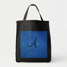 Blue glitter monogram gifts canvas bag