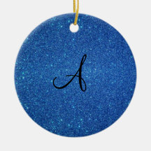 Blue glitter monogram gifts christmas ornaments