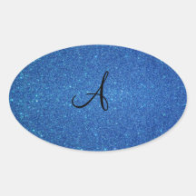 Blue glitter monogram gifts oval sticker