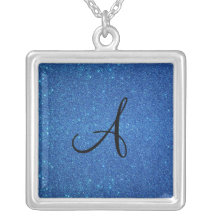 Blue glitter monogram gifts personalised necklace