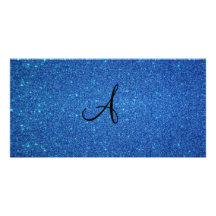 Blue glitter monogram gifts personalised photo card