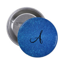 Blue glitter monogram gifts pinback button