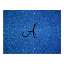 Blue glitter monogram gifts postcard