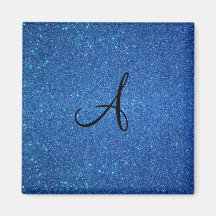 Blue glitter monogram gifts refrigerator magnet