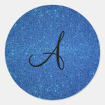 Blue glitter monogram gifts round sticker