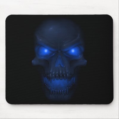 Blue Glowing Skull Mouse Mats by Volcanokitten
