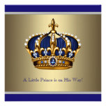 Blue Gold Crown Little Prince Boy Baby Shower Personalised Announcements