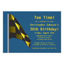 Blue Gold Golf Flag 30th Birthday Party Invitation