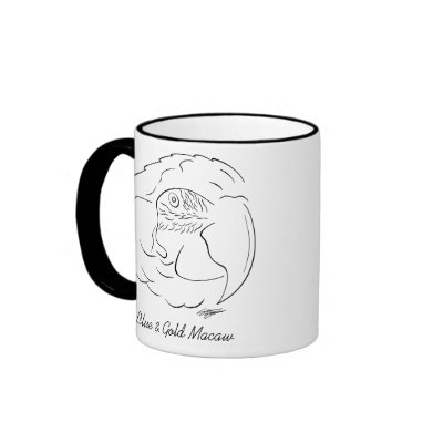 Blue & Gold Macaw Drawing Mugs by MenagerieMayhem