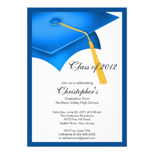 Blue Grad Cap Graduation Party Invitation