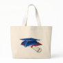 Blue graduation hat with a scroll and a red band canvas bag