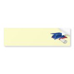 Blue graduation hat with a scroll and a red band bumper stickers