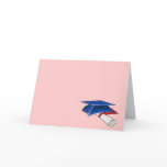 Blue graduation hat with a scroll and a red band