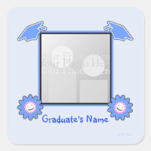 Blue Graduation Smiley Flowers (photo frame) Sticker