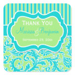Blue, Green, and White Striped Damask Sticker