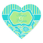 Blue, Green, and White Striped Damask Sticker