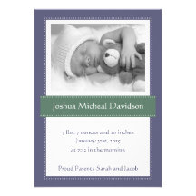 Blue Green Baby Boy Birth Announcements