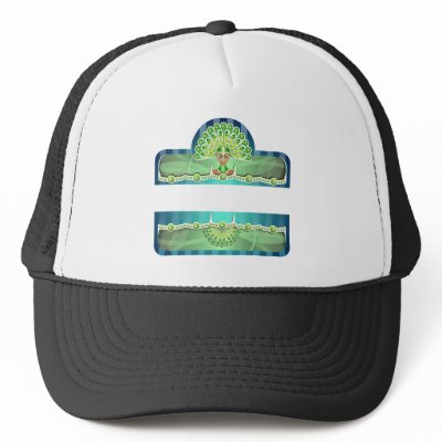 Blue Green Carnival Woman In Headdress Trucker Hats by crumbsandshards
