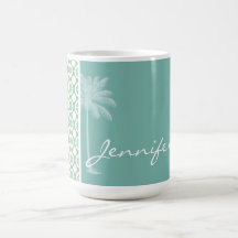 Blue-Green & Cream Floral Mug