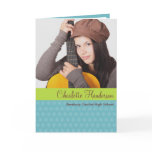 Blue green custom graduation photo announcement cards