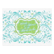 Blue Green Floral Words of Advice for the Bride Postcards