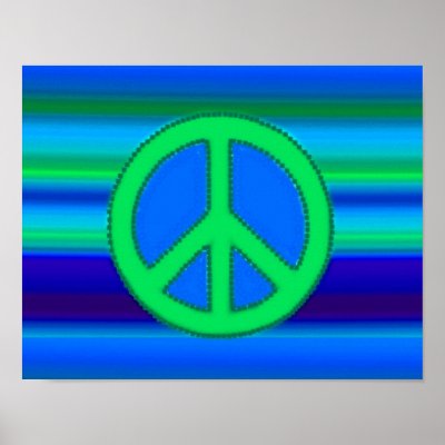 Blue Green Fractal & Peace Sign Poster by makelovenotwar