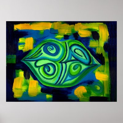 Blue Green Lips Abstract Poster by zazuatzazzle