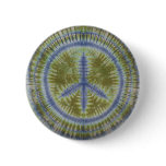 Blue & Green Peace Sign Tie Dye Button