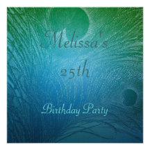 Blue & Green Peacock Feather Birthday Party Custom Invite