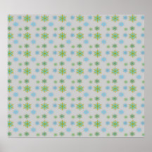 Blue green snowflakes on silver poster