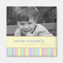 Blue & Green Stripe Birthday Photo Magnet