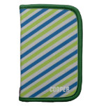 Blue green stripe pattern custom name personal folio planners