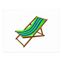 blue green striped wooden beach chair.png post card