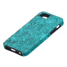 Blue-Green Suede Leather Look Retro Floral Design iPhone 5 Case