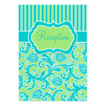 Blue Green White Stripe Damask Enclosure Card Business Cards