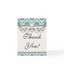 blue grey and cream elegant damask greeting card