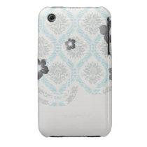 blue grey and cream elegant damask iphone 3 cases
