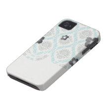 blue grey and cream elegant damask Case-Mate iPhone 4 case