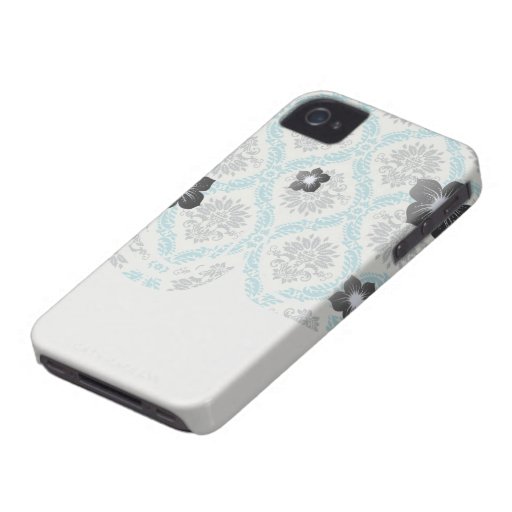 blue grey and cream elegant damask Case-Mate iPhone 4 case