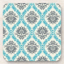 blue grey and cream elegant damask coasters