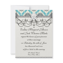 blue grey and cream elegant damask custom announcements