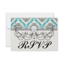 blue grey and cream elegant damask personalised invite