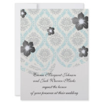 blue grey and cream elegant damask personalized invitations