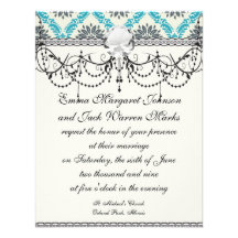 blue grey and cream elegant damask custom announcements