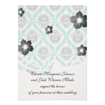 blue grey and cream elegant damask custom announcements