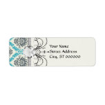 blue grey and cream elegant damask return address label